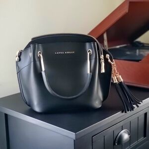 Laura Ashley Black Crossbody Bag with Tassel Charm